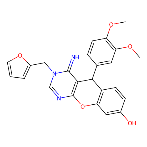 5-(3,4-dimethoxyphenyl)-3-(2-furanylmethyl)-4-imino-5H-[1]benzopyrano[2,3-d]pyrimidin-8-ol structure