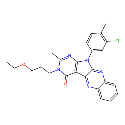 11-(3-chloro-4-methylphenyl)-3-(3-ethoxypropyl)-2-methyl-3,11-dihydro-4H-pyrimido[5',4':4,5]pyrrolo[2,3-b]quinoxalin-4-one structure