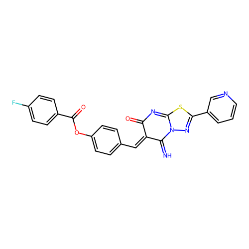 (Z)-4-((5-imino-7-oxo-2-(pyridin-3-yl)-5H-[1,3,4]thiadiazolo[3,2-a]pyrimidin-6(7H)-ylidene)methyl)phenyl 4-fluorobenzoate structure
