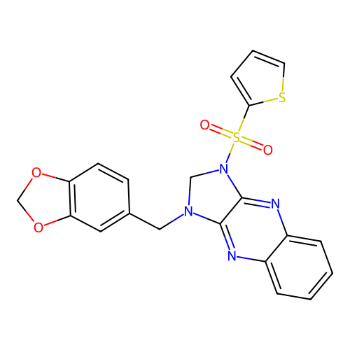 1-(1,3-benzodioxol-5-ylmethyl)-3-thiophen-2-ylsulfonyl-2H-imidazo[4,5-b]quinoxaline structure