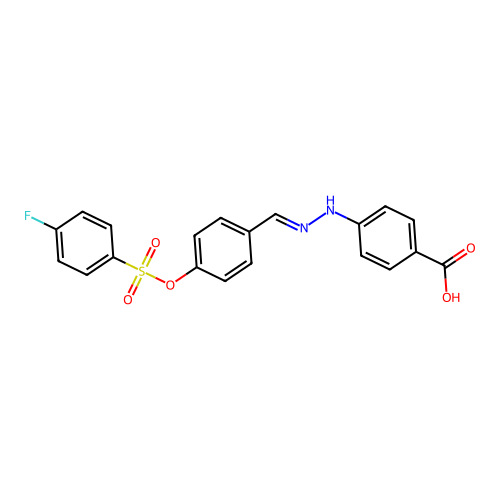 4-[(2E)-2-(4-{[(4-fluorophenyl)sulfonyl]oxy}benzylidene)hydrazinyl]benzoic acid structure