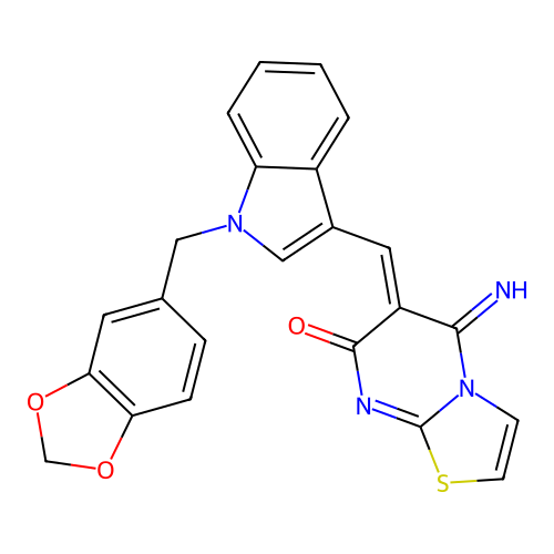 (6Z)-6-({1-[(2H-1,3-BENZODIOXOL-5-YL)METHYL]-1H-INDOL-3-YL}METHYLIDENE)-5-IMINO-5H,6H,7H-[1,3]THIAZOLO[3,2-A]PYRIMIDIN-7-ONE structure