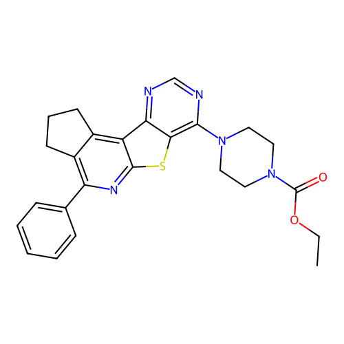 ethyl 4-(4-phenyl-2,3-dihydro-1H-cyclopenta[4',5']pyrido[3',2':4,5]thieno[3,2-d]pyrimidin-7-yl)piperazine-1-carboxylate structure