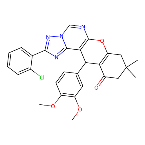 2-(2-chlorophenyl)-12-(3,4-dimethoxyphenyl)-9,9-dimethyl-8,9,10,12-tetrahydro-11H-chromeno[3,2-e][1,2,4]triazolo[1,5-c]pyrimidin-11-one structure
