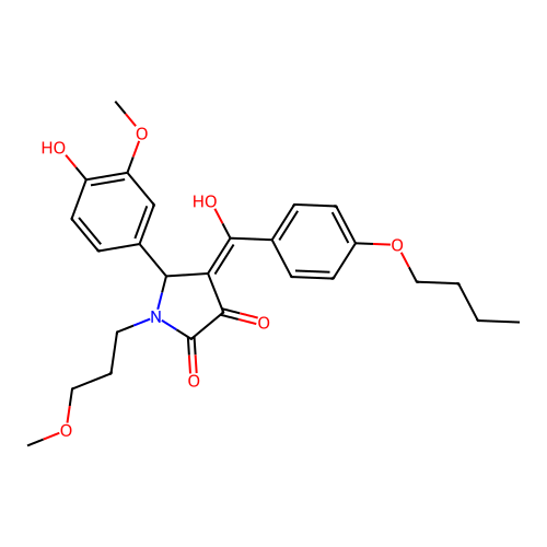 (4E)-4-[(4-butoxyphenyl)(hydroxy)methylidene]-5-(4-hydroxy-3-methoxyphenyl)-1-(3-methoxypropyl)pyrrolidine-2,3-dione structure