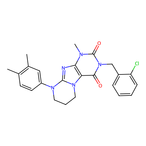 3-(2-chlorobenzyl)-9-(3,4-dimethylphenyl)-1-methyl-6,7,8,9-tetrahydropyrimido[2,1-f]purine-2,4(1H,3H)-dione structure