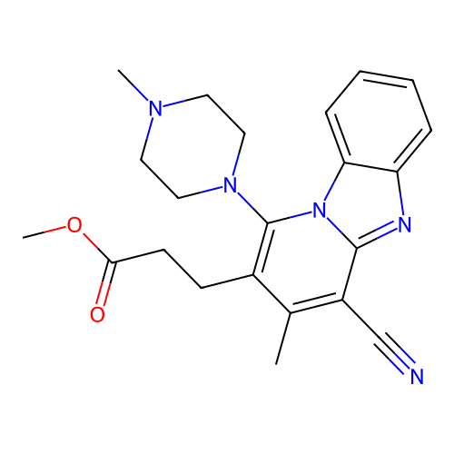 methyl 3-[4-cyano-3-methyl-1-(4-methylpiperazin-1-yl)pyrido[1,2-a]benzimidazol-2-yl]propanoate structure