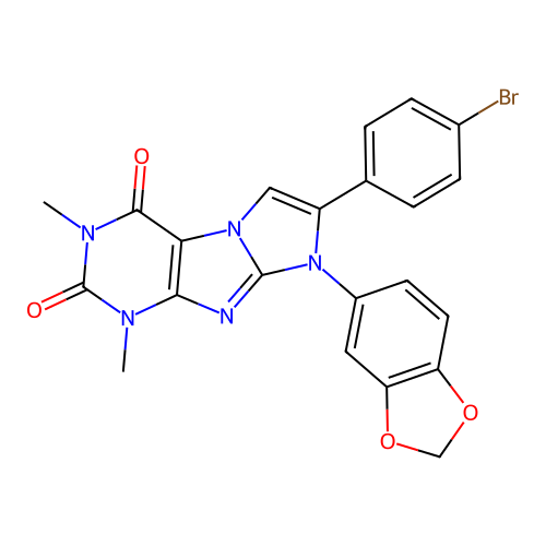 6-(1,3-benzodioxol-5-yl)-7-(4-bromophenyl)-2,4-dimethylpurino[7,8-a]imidazole-1,3-dione structure
