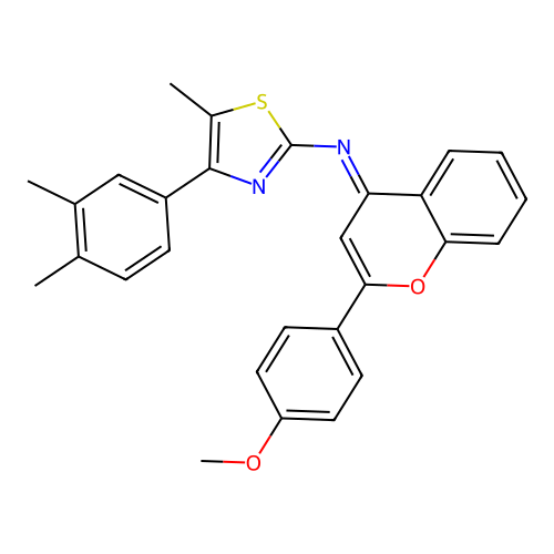 N-[4-(3,4-dimethylphenyl)-5-methyl-1,3-thiazol-2-yl]-2-(4-methoxyphenyl)chromen-4-imine structure