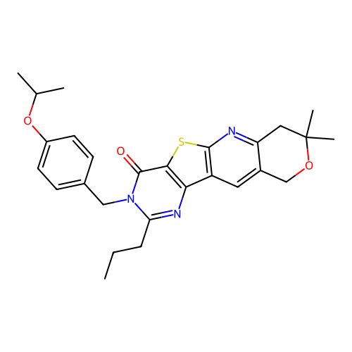 3-(4-isopropoxybenzyl)-8,8-dimethyl-2-propyl-7,8-dihydro-3H-pyrano[3'',4'':5',6']pyrido[3',2':4,5]thieno[3,2-d]pyrimidin-4(10H)-one structure