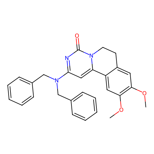 2-(dibenzylamino)-9,10-dimethoxy-6,7-dihydro-4H-pyrimido[6,1-a]isoquinolin-4-one structure