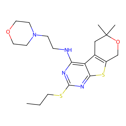 6,6-dimethyl-N-(2-morpholinoethyl)-2-(propylthio)-6,8-dihydro-5H-pyrano[4',3':4,5]thieno[2,3-d]pyrimidin-4-amine structure