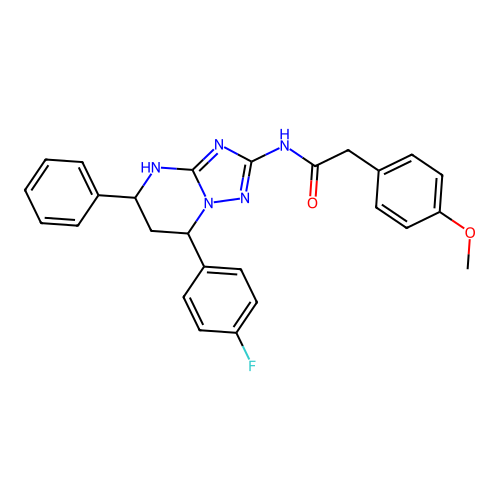 N-(7-(4-fluorophenyl)-5-phenyl-4,5,6,7-tetrahydro-[1,2,4]triazolo[1,5-a]pyrimidin-2-yl)-2-(4-methoxyphenyl)acetamide structure