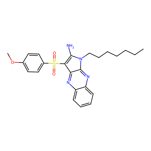 1-heptyl-3-((4-methoxyphenyl)sulfonyl)-1H-pyrrolo[2,3-b]quinoxalin-2-amine structure