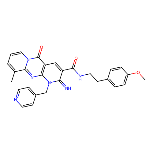 2-imino-N~3~-(4-methoxyphenethyl)-10-methyl-5-oxo-1-(4-pyridylmethyl)-1,5-dihydro-2H-dipyrido[1,2-a:2,3-d]pyrimidine-3-carboxamide structure
