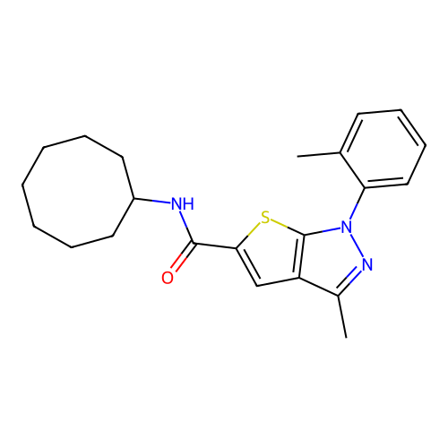 N-cyclooctyl-3-methyl-1-(2-methylphenyl)-1H-thieno[2,3-c]pyrazole-5-carboxamide structure