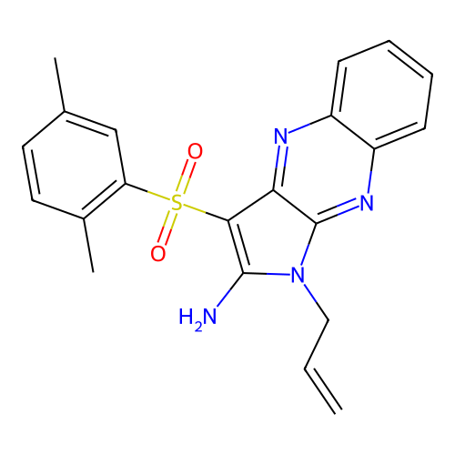1-allyl-3-((2,5-dimethylphenyl)sulfonyl)-1H-pyrrolo[2,3-b]quinoxalin-2-amine structure