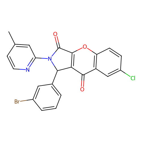 1-(3-bromophenyl)-7-chloro-2-(4-methylpyridin-2-yl)-1,2-dihydrochromeno[2,3-c]pyrrole-3,9-dione structure