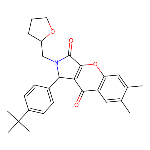 1-(4-tert-butylphenyl)-6,7-dimethyl-2-(tetrahydrofuran-2-ylmethyl)-1,2-dihydrochromeno[2,3-c]pyrrole-3,9-dione structure