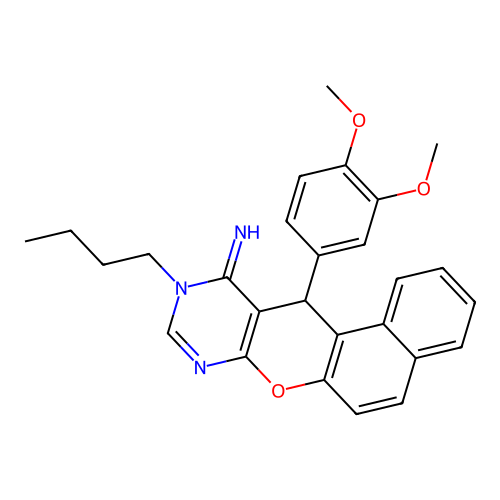 10-butyl-12-(3,4-dimethoxyphenyl)-10,12-dihydro-11H-benzo[5,6]chromeno[2,3-d]pyrimidin-11-imine structure
