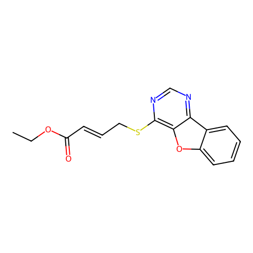 ethyl (2E)-4-([1]benzofuro[3,2-d]pyrimidin-4-ylsulfanyl)but-2-enoate structure
