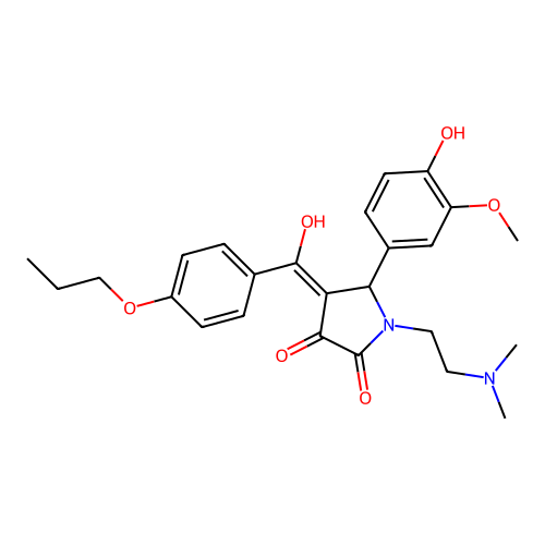 1-(2-dimethylaminoethyl)-5-(4-hydroxy-3-methoxyphenyl)-4-[hydroxy-(4-propoxyphenyl)methylidene]pyrrolidine-2,3-dione structure