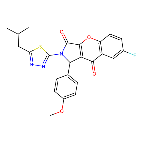 7-fluoro-2-(5-isobutyl-1,3,4-thiadiazol-2-yl)-1-(4-methoxyphenyl)-1,2-dihydrochromeno[2,3-c]pyrrole-3,9-dione structure