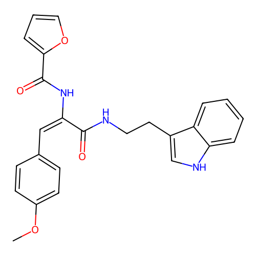 N-[1-[2-(1H-indol-3-yl)ethylcarbamoyl]-2-(4-methoxyphenyl)ethenyl]furan-2-carboxamide structure