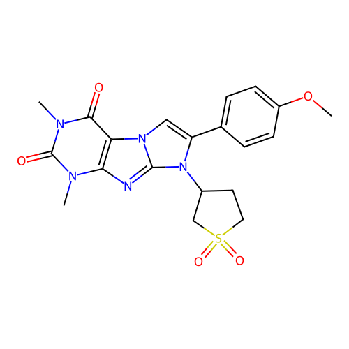 8-(1,1-dioxidotetrahydrothiophen-3-yl)-7-(4-methoxyphenyl)-1,3-dimethyl-1H-imidazo[2,1-f]purine-2,4(3H,8H)-dione structure