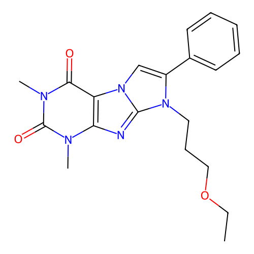 8-(3-ethoxypropyl)-1,3-dimethyl-7-phenyl-1H-imidazo[2,1-f]purine-2,4(3H,8H)-dione structure