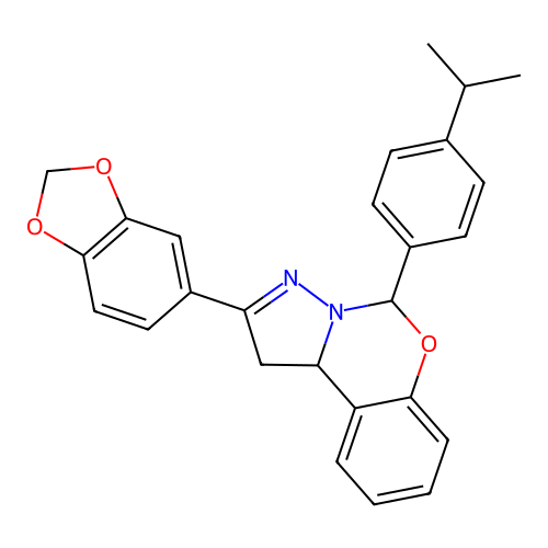 2-(1,3-benzodioxol-5-yl)-5-(4-propan-2-ylphenyl)-5,10b-dihydro-1H-pyrazolo[1,5-c][1,3]benzoxazine structure