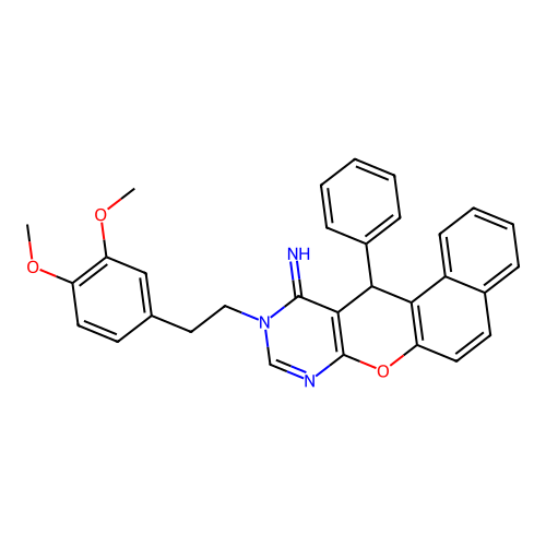 10-[2-(3,4-dimethoxyphenyl)ethyl]-12-phenyl-10,12-dihydro-11H-benzo[5,6]chromeno[2,3-d]pyrimidin-11-imine structure