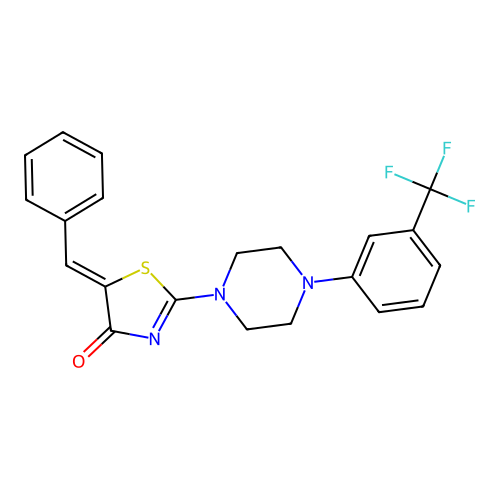 (5Z)-5-benzylidene-2-[4-[3-(trifluoromethyl)phenyl]piperazin-1-yl]-1,3-thiazol-4-one structure