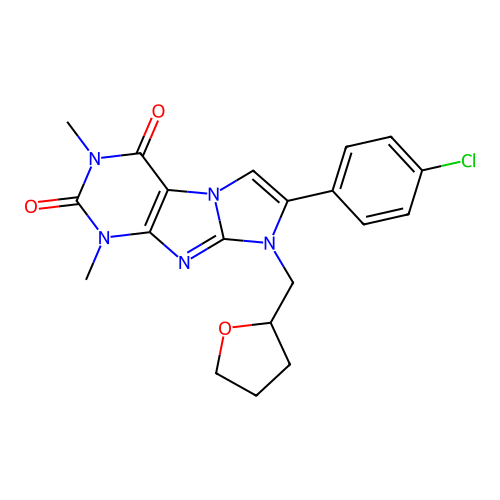 7-(4-chlorophenyl)-2,4-dimethyl-6-(oxolan-2-ylmethyl)purino[7,8-a]imidazole-1,3-dione structure