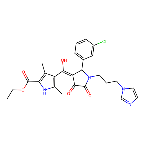 ethyl 4-(1-(3-(1H-imidazol-1-yl)propyl)-2-(3-chlorophenyl)-4-hydroxy-5-oxo-2,5-dihydro-1H-pyrrole-3-carbonyl)-3,5-dimethyl-1H-pyrrole-2-carboxylate structure