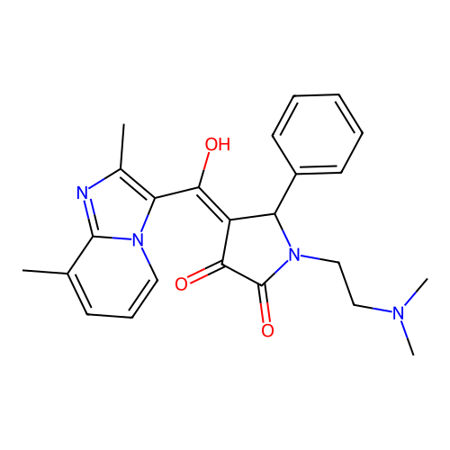(4E)-1-(2-dimethylaminoethyl)-4-[(2,8-dimethylimidazo[1,2-a]pyridin-3-yl)-hydroxymethylidene]-5-phenylpyrrolidine-2,3-dione structure