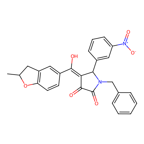 (4E)-1-benzyl-4-[hydroxy(2-methyl-2,3-dihydro-1-benzofuran-5-yl)methylidene]-5-(3-nitrophenyl)pyrrolidine-2,3-dione structure