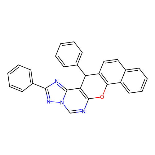 2,14-diphenyl-14H-benzo[7,8]chromeno[3,2-e][1,2,4]triazolo[1,5-c]pyrimidine structure