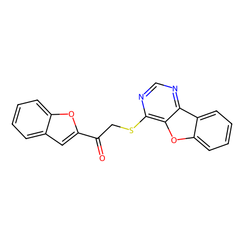 1-(1-Benzofuran-2-yl)-2-([1]benzofuro[3,2-d]pyrimidin-4-ylsulfanyl)ethanone structure