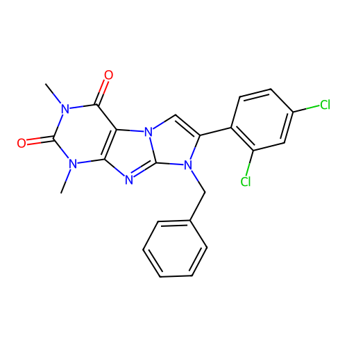 8-benzyl-7-(2,4-dichlorophenyl)-1,3-dimethyl-1H-imidazo[2,1-f]purine-2,4(3H,8H)-dione structure