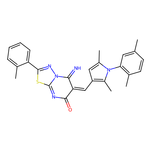 (E)-6-((1-(2,5-dimethylphenyl)-2,5-dimethyl-1H-pyrrol-3-yl)methylene)-5-imino-2-(o-tolyl)-5H-[1,3,4]thiadiazolo[3,2-a]pyrimidin-7(6H)-one structure