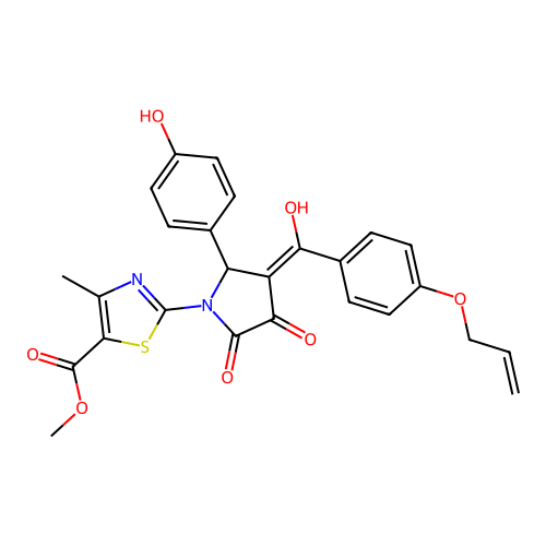 methyl 2-(3-(4-(allyloxy)benzoyl)-4-hydroxy-2-(4-hydroxyphenyl)-5-oxo-2,5-dihydro-1H-pyrrol-1-yl)-4-methylthiazole-5-carboxylate structure