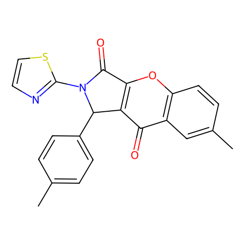 7-methyl-1-(4-methylphenyl)-2-(1,3-thiazol-2-yl)-1,2-dihydrochromeno[2,3-c]pyrrole-3,9-dione structure