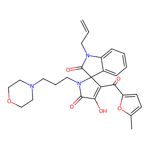 3'-hydroxy-4'-(5-methylfuran-2-carbonyl)-1'-(3-morpholin-4-ylpropyl)-1-prop-2-enylspiro[indole-3,5'-pyrrole]-2,2'-dione structure