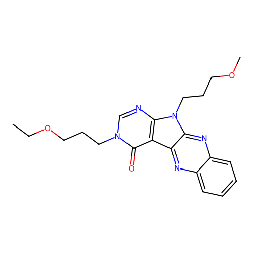 3-(3-ethoxypropyl)-11-(3-methoxypropyl)-3,11-dihydro-4H-pyrimido[5',4':4,5]pyrrolo[2,3-b]quinoxalin-4-one structure