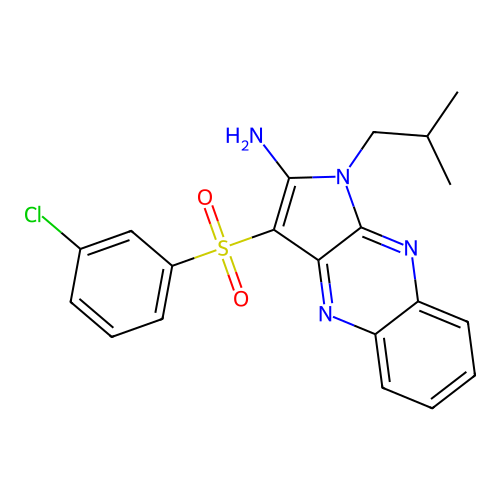 3-((3-chlorophenyl)sulfonyl)-1-isobutyl-1H-pyrrolo[2,3-b]quinoxalin-2-amine structure