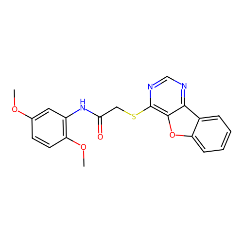 2-(benzofuro[3,2-d]pyrimidin-4-ylthio)-N-(2,5-dimethoxyphenyl)acetamide structure