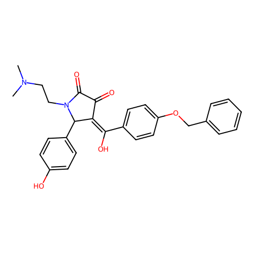 1-(2-dimethylaminoethyl)-5-(4-hydroxyphenyl)-4-[hydroxy-(4-phenylmethoxyphenyl)methylidene]pyrrolidine-2,3-dione structure