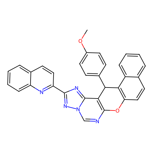 14-(4-methoxyphenyl)-2-(quinolin-2-yl)-14H-benzo[5,6]chromeno[3,2-e][1,2,4]triazolo[1,5-c]pyrimidine structure