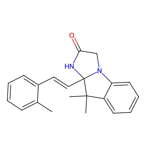 (E)-9,9-dimethyl-9a-(2-methylstyryl)-9,9a-dihydro-1H-imidazo[1,2-a]indol-2(3H)-one structure